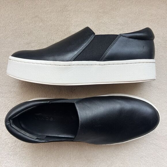 Vince Warren Black Leather Slip On Sneaker Women EU 39 US 8.5 White Platform - Picture 16 of 16